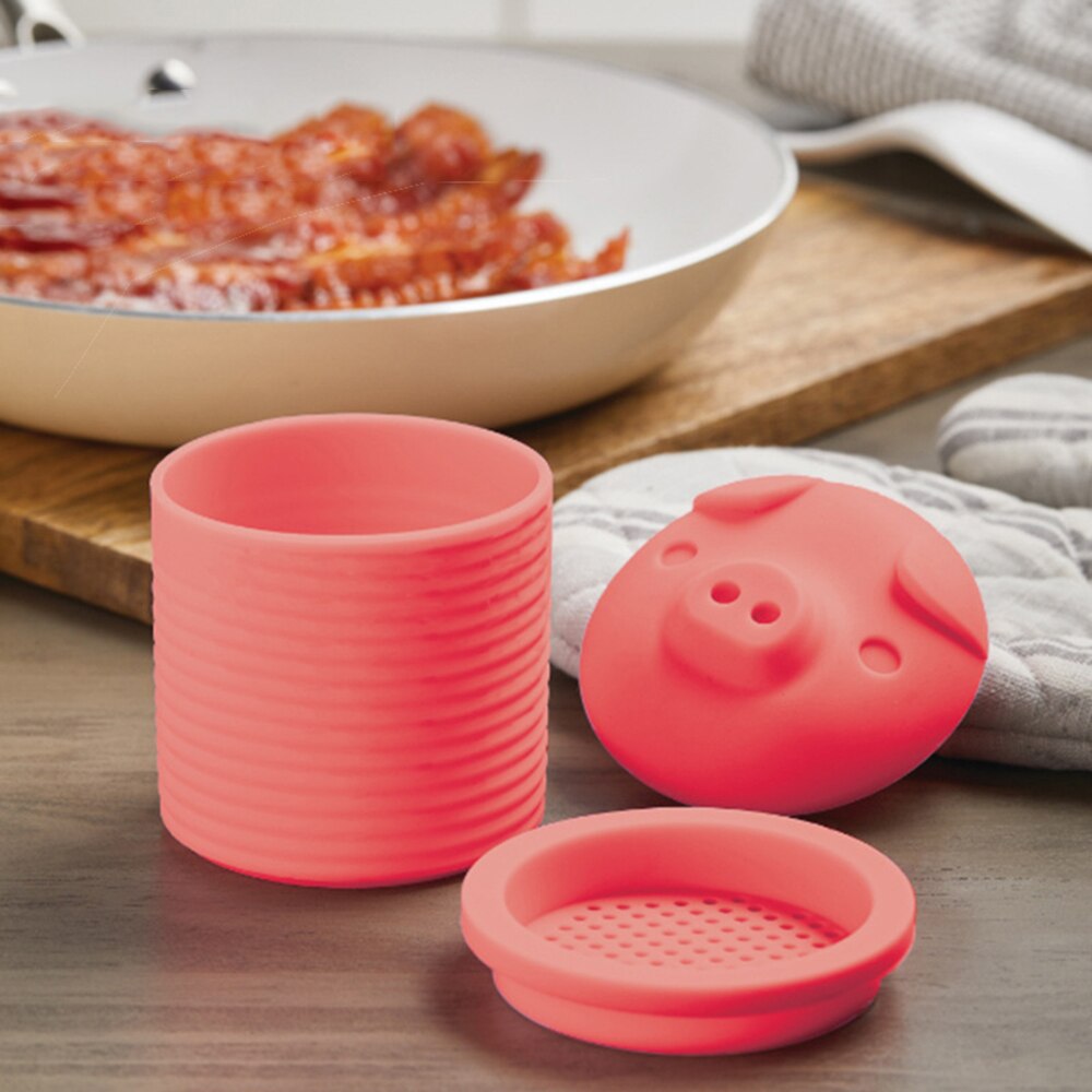 Bacon Grease Container With Strainer Bacon Silicone Grease Container For Storing Frying Oil and Cooking Grease Storage