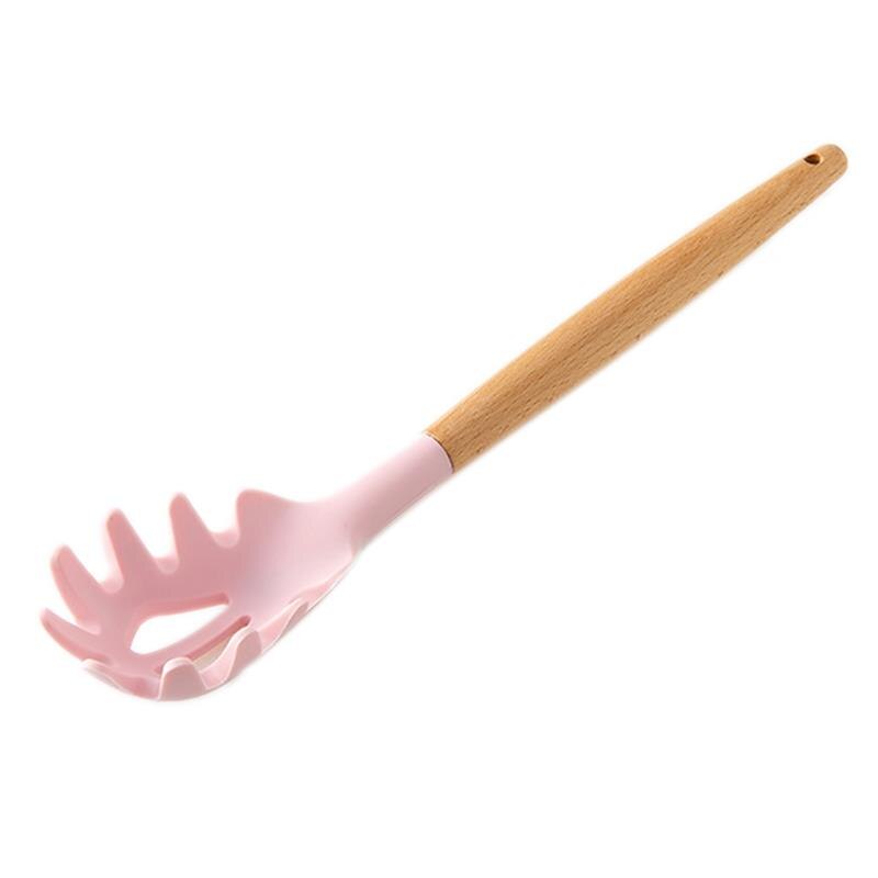 Ustensile de cuisine rose en Silicone de supérieure, avec manche en bois Flexible antiadhésif, ustensile de cuisine domestique: 5