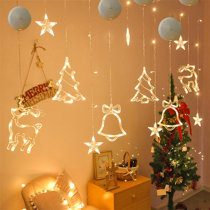Weihnachts-led-lichterkette mit schneeflocken, weihnachtsmann-anhänger, fensterdekoration für zuhause, weihnachten, navidad-jahresdekoration