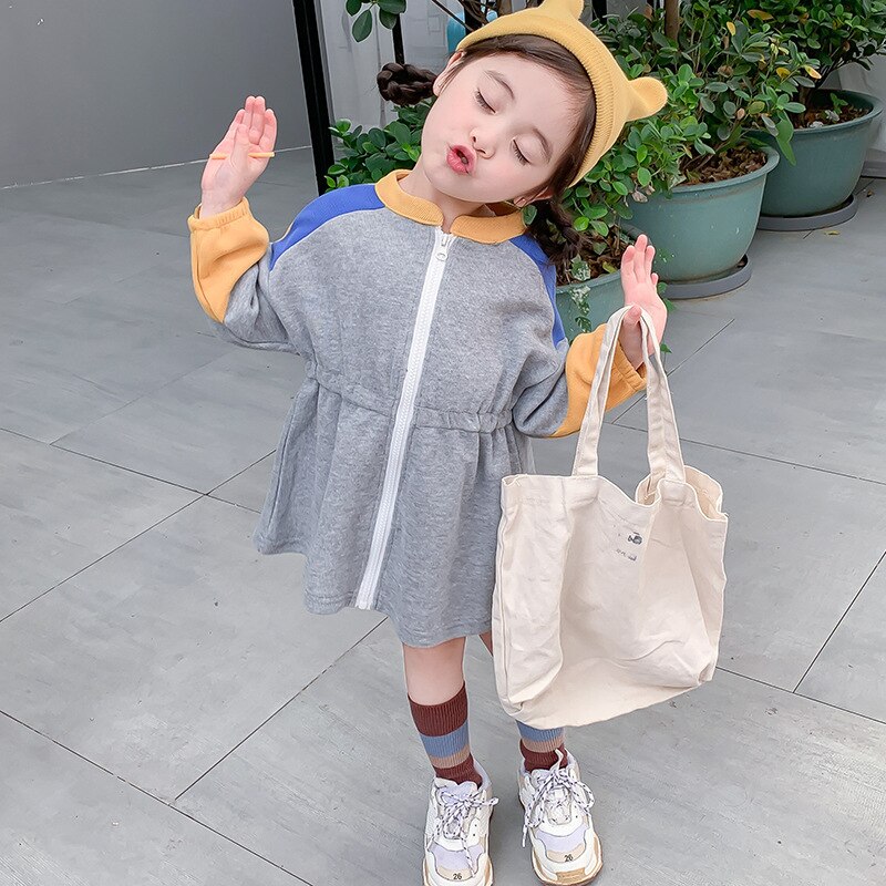 fall children's long sleeve dress colorful knitting dress two colors