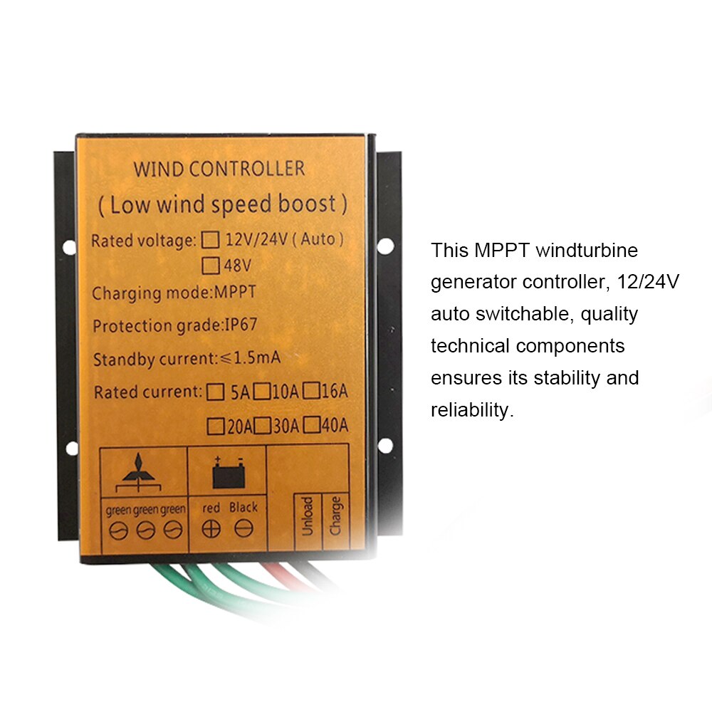 Auto Switchable Waterproof Wind Generator Controller DC 12/24V 800W MPPT Windturbine Generator Controller with LED light