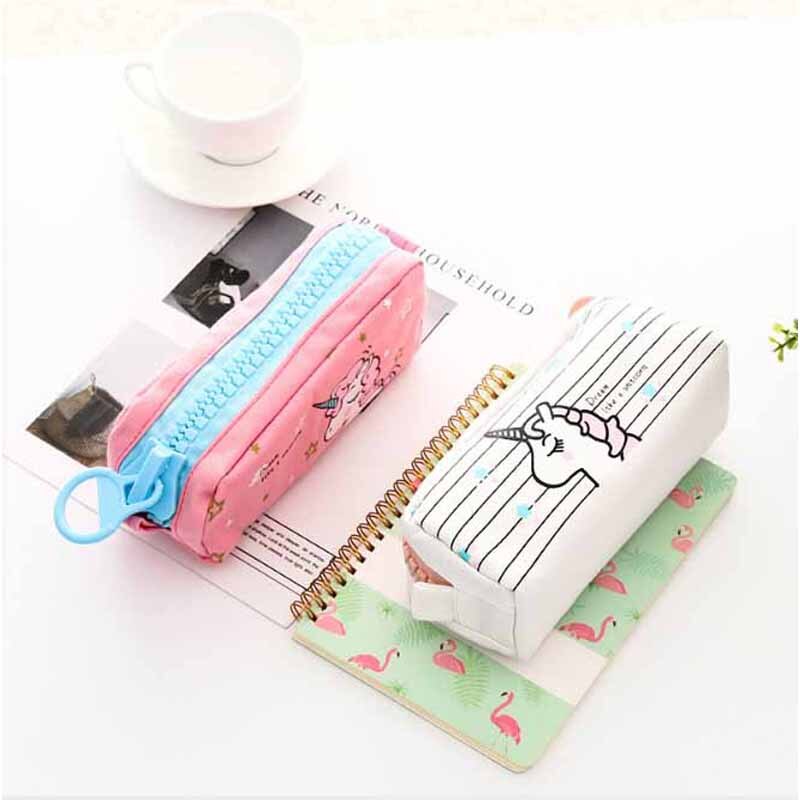 Portefeuille pour enfants, trousse à crayons licorne, rangement, dessin animé, toile, grande capacité, jolie, grande fermeture éclair, pour étudiants