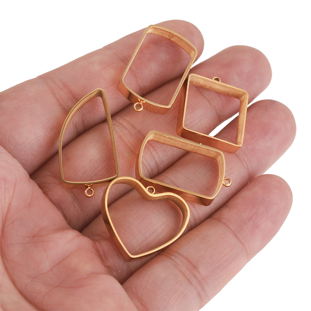 10 Uds. De marcos abiertos de acero inoxidable, colgantes de marco hueco, dijes para fundición de resina, moldes para joyería, collares, pendientes, suministros para hacer
