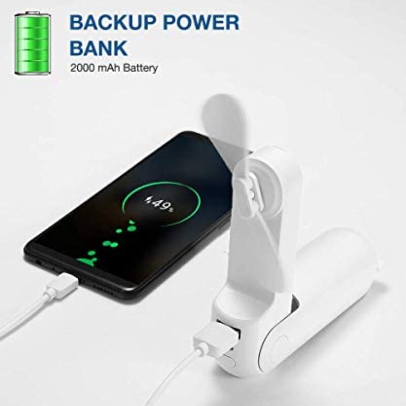 3 In 1 Handheld Mini Ventilator, Draagbare Usb Oplaadbare Kleine Pocket Fan, batterij Aangedreven Ventilator Met Power Bank, Zaklamp Functie