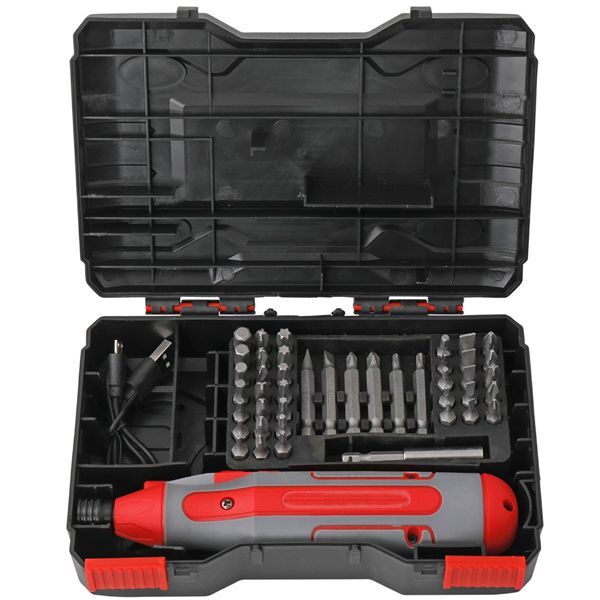 44Pc Electric Screwdriver Set USB Rechargeable Wireless Screwdriver Set Forward And Reverse Cordless Screwdriver: RED