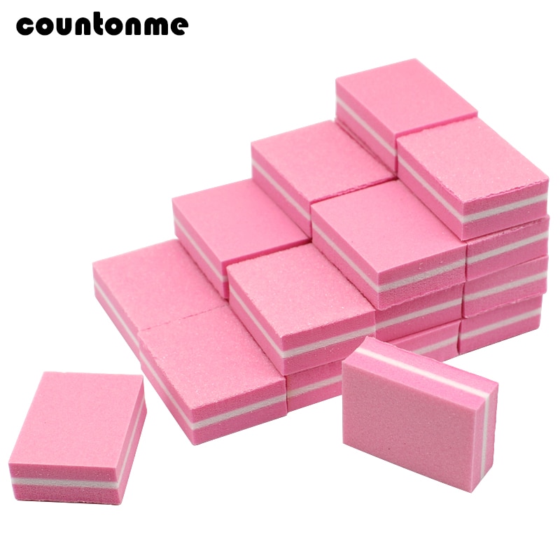 Conjunto de lixas de unha esponja rosa 200, mini lixa de unha para manicure com polimento profissional, 100/180