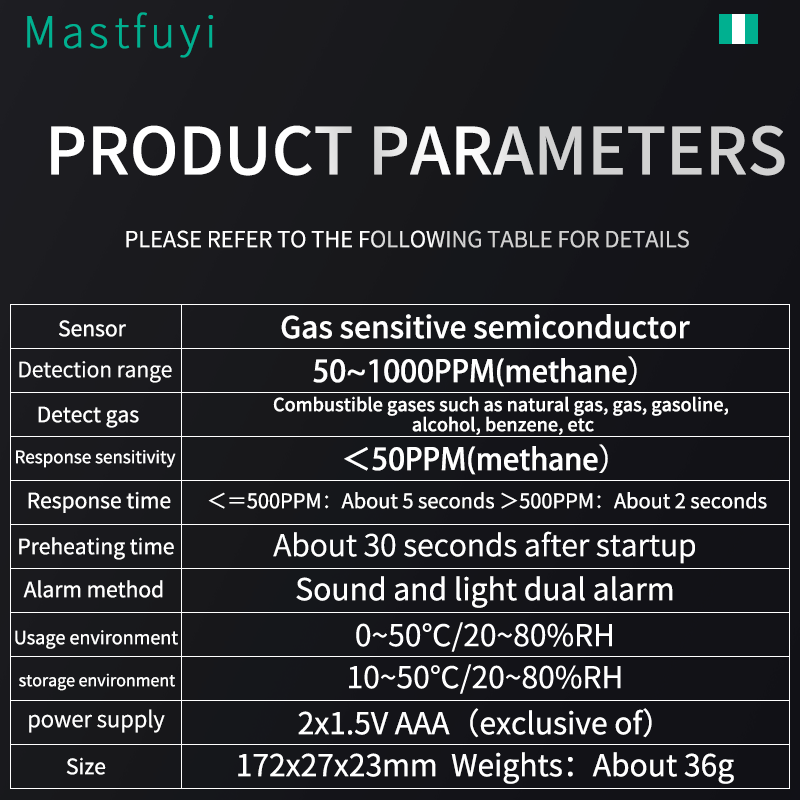 MASTFUYI-Détecteur de fuite de gaz portable, détecteur de gaz naturel, détecteur de gaz combustible avec alarme sonore et visuelle, test de renifleur de gaz