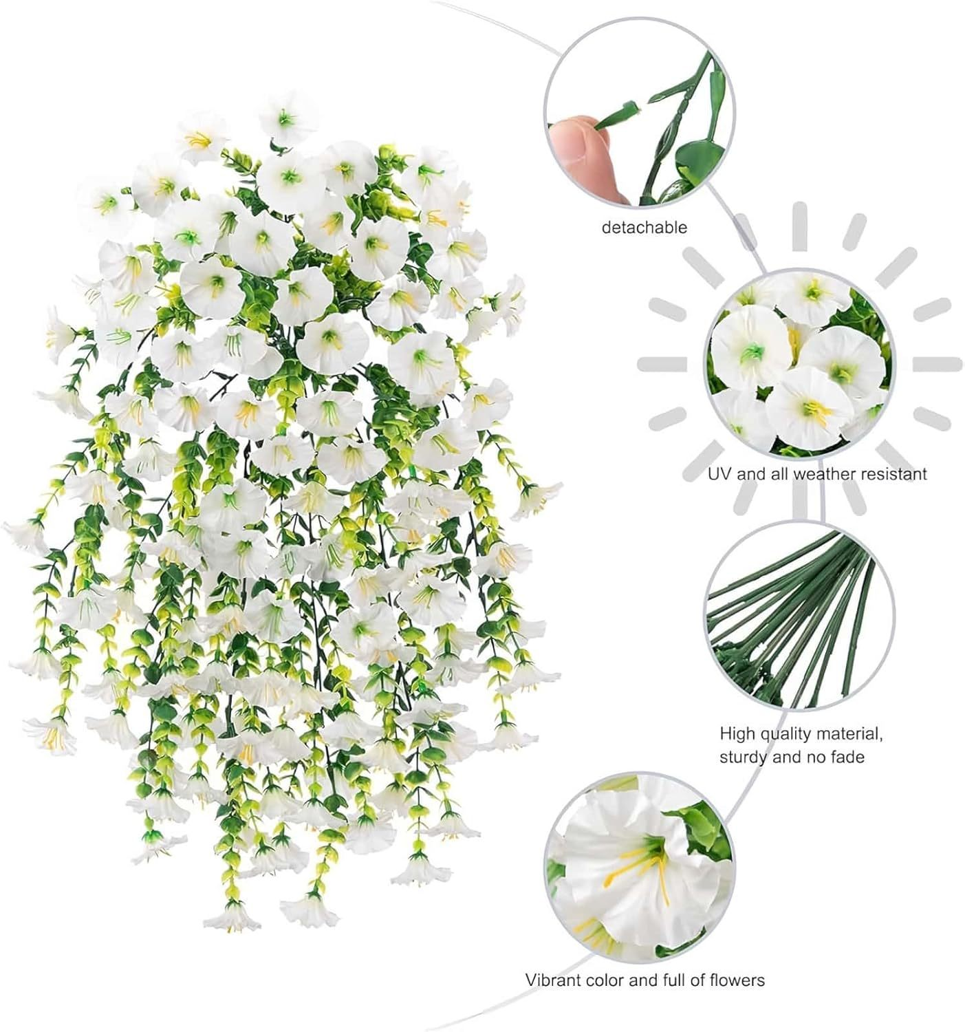 1/2 stuks kunstmatige hangende bloemen, paarse windbloemen van imitatiezijde met lange ranken, uv-bestendig, voor huis, tuin en balkondecoratie.