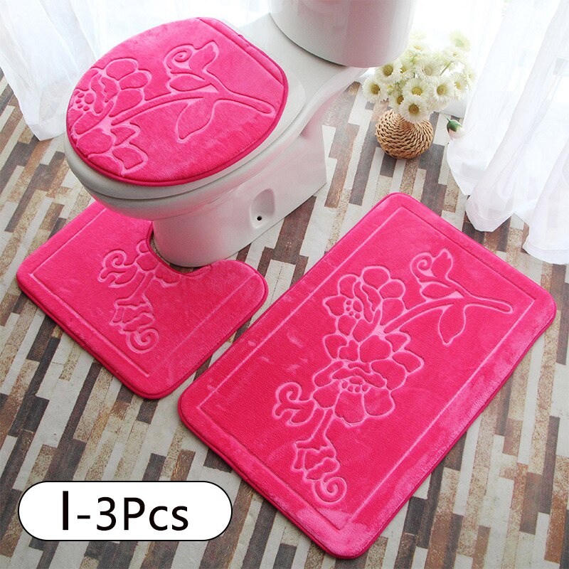 3PC Toilet Cover Seat Bathroom Accessories Set Rug Contour Mat Soft Toilet Lid Cover Plan Solid Color Bath Mats Home Decor: I
