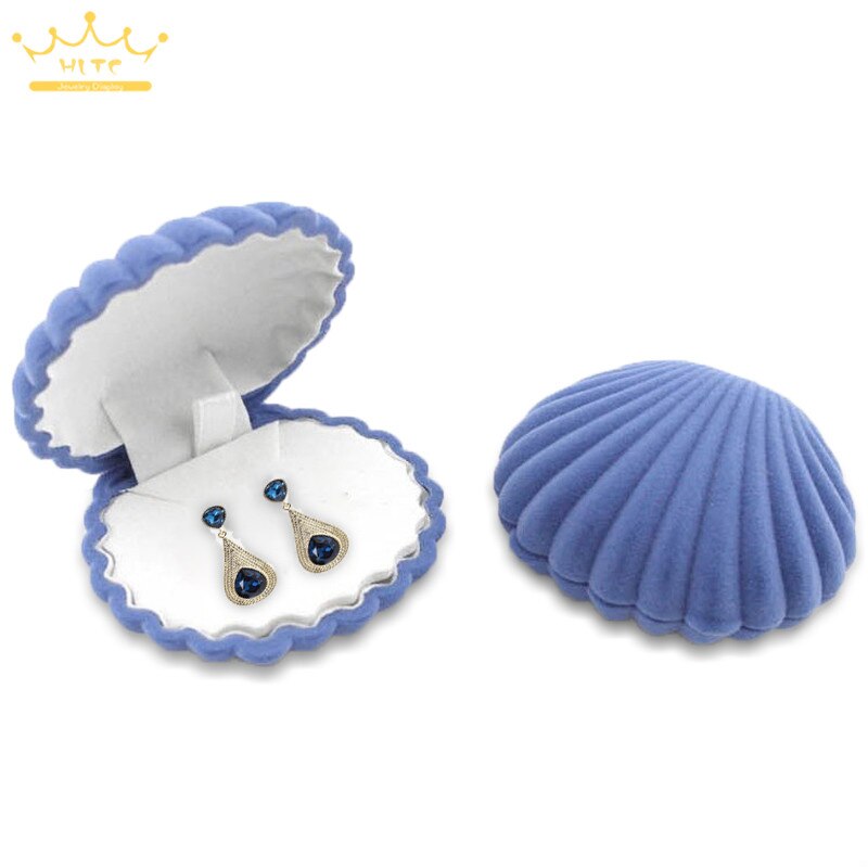 1 Stuk Shell Vorm Mooie Fluwelen Bruiloft Engagement Ring Box Voor Oorbellen Ketting Armband Sieraden Display Box Houder