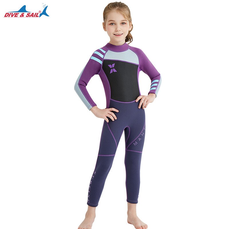 Lycra 2.5mm kids wetsuit girls long-sleeved surf suit, drifting suit,snorkeling suit,diving suit, quick-dry one-piece swimsuit: option3 / 135-145