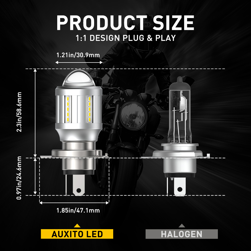 AUXITO 1Pcs H4 Motorcycle LED Headlight High/Low Beam Light Bulbs Lamp Motorbike With LENS Fanless Dual Color White Yellow 12V