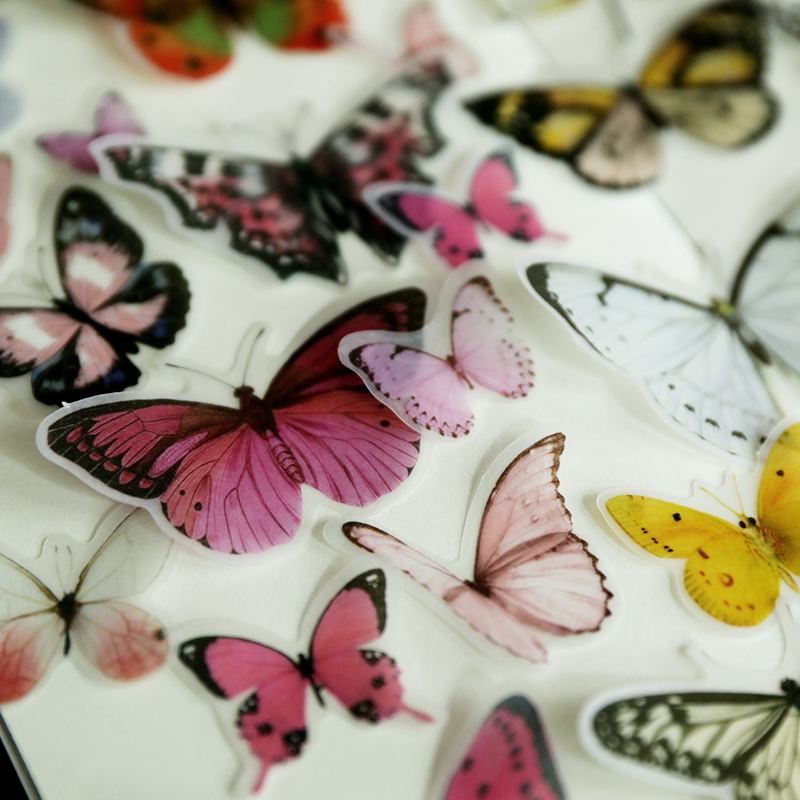 80pcs Butterfly Illustration Vellum Paper Stickers for Scrapbooking Happy Planner/Card Making/Journaling Project