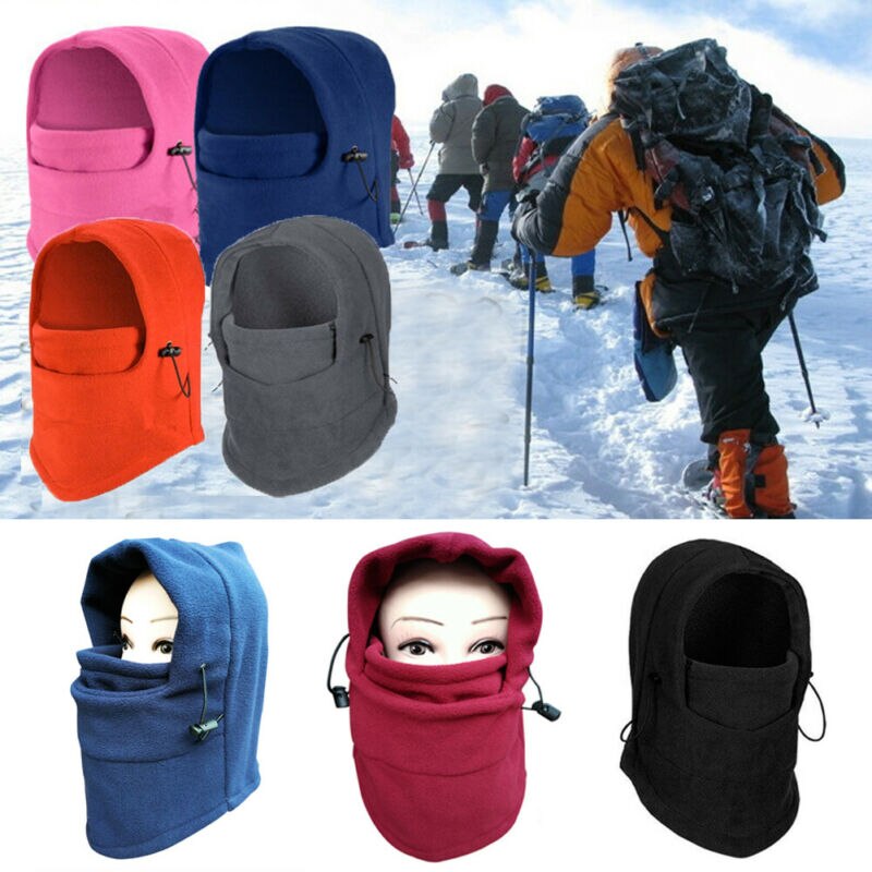 Unisexe hiver Snood polaire écharpe capuche cou visage masque couleur unie cyclisme Ski chapeau