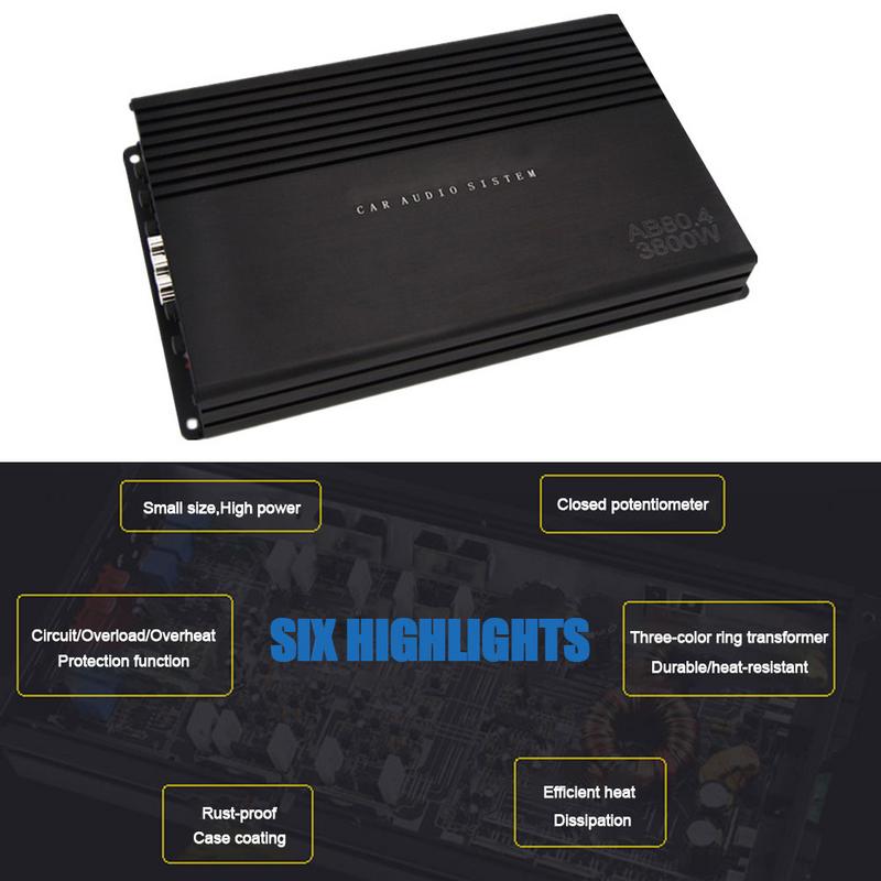 Stable Class D Monoblock Car Amplifier With Remote Subwoofer Control Bass Car Four Channel High Power Audio