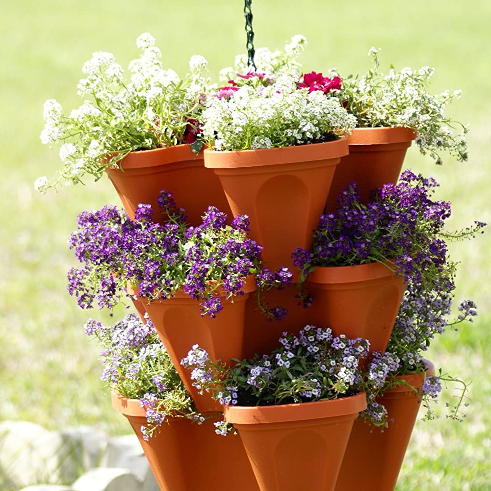 5PCS Stackable Flower Pot Garden Accessories Plant Pot Planters Plastic Tower With Tray Garden Pot Strawberry Vegetable Planter