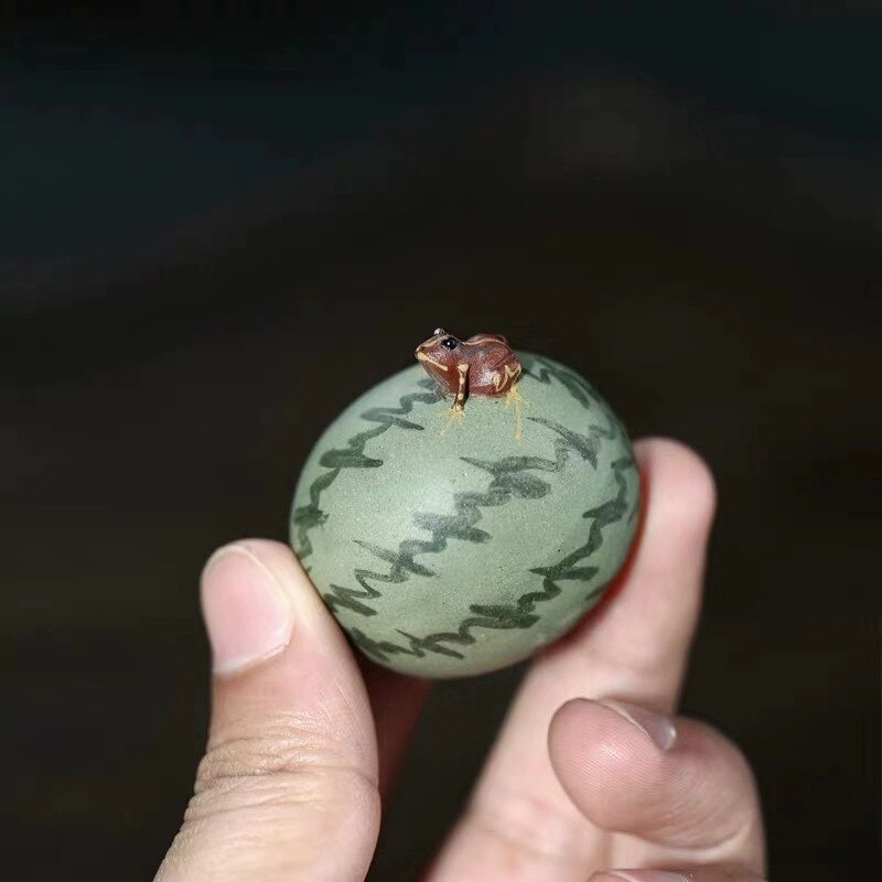Spruta vatten groda te husdjur lila lera handgjorda hem te bord dekoration prydnader keramik vattenmelon hantverk