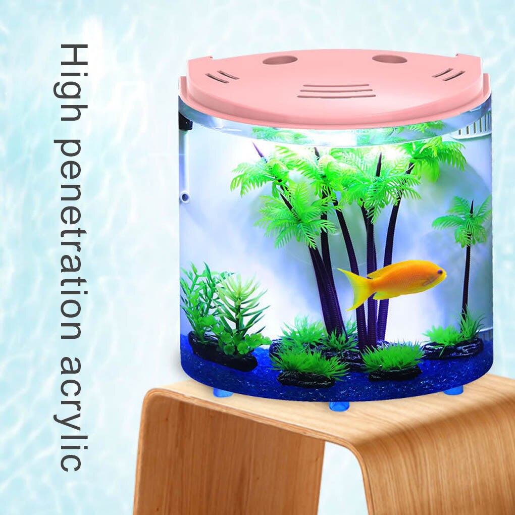 Usb akvarium kit med led belysning kraftfilter halvmåne form hem kontor dekoration fisk akvarium