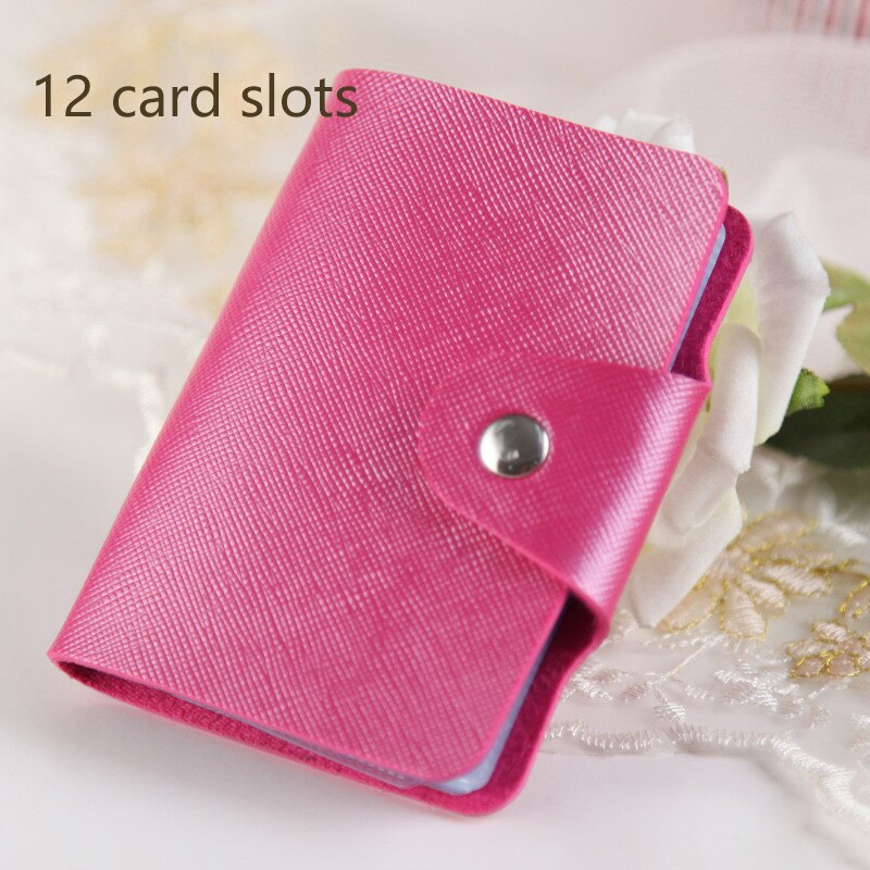 Waterproof Leather Function 24/12 Bits Card Case Business Card Holder Men Women Credit Passport Card Bag ID Passport Card Wallet: B-Rose Red