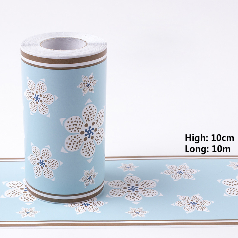 10cm*10m Waist Line Wall Sticker Kitchen Waistline Bathroom Toilet Waterproof Self Adhesive Wallpaper Border Floral Wall Paper: Blue