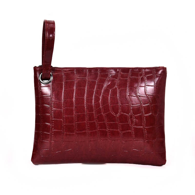 Kvinder alligator pu læder dokumentmappe luksus håndtaske konvolut stor clutch lynlås pung wristlet taske: Burgunder