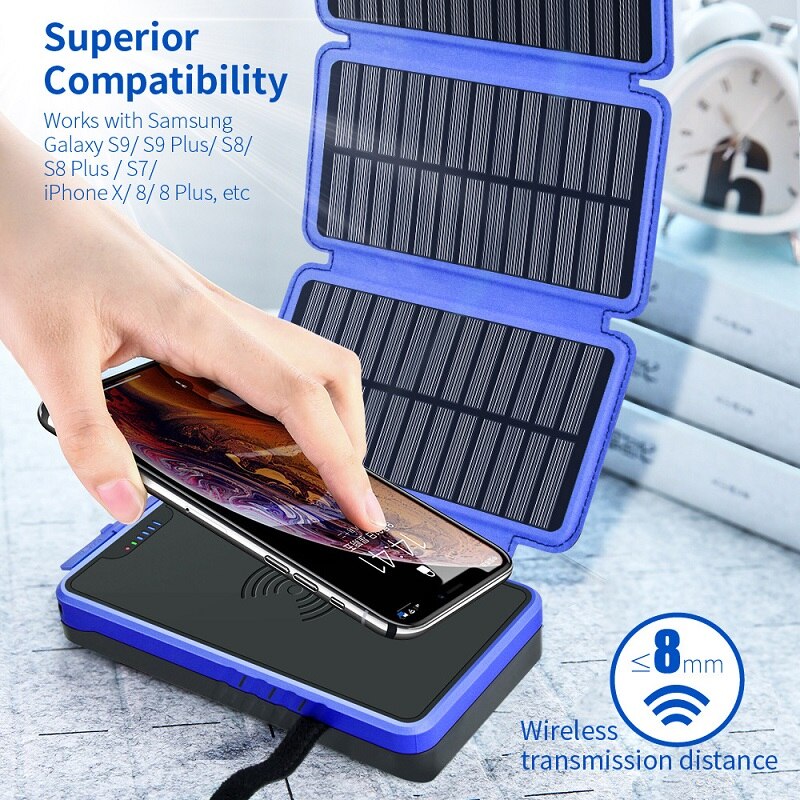 20000mAh Batterie Portable Solaire Portable Pliant Panneau Solaire Panneau Solaire Extérieur Étanche Chargeur De Batterie Solaire Pour Camping Randonnée