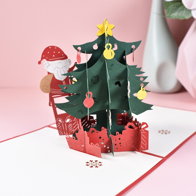 Cartes Pop-UP 3D pour arbre de noël, décoration de noël, d&#39;hiver, cartes de vœux du nouvel an