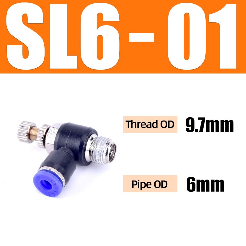 Sl 4 6 8 10 12mm hurtigkobling pneumatisk kobling  m5 " 1/8 " 1/4 " 3/8 " 1/2 lufthastighetsreguleringsventil strupeventil: Sl6-01
