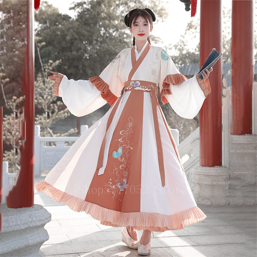 Disfraz chino de hadas ancestrales, vestido Hanfu, Péndulo de 6 metros para mujeres, bordado Retro de la dinastía Ming, traje de de princesa: Color2 / L