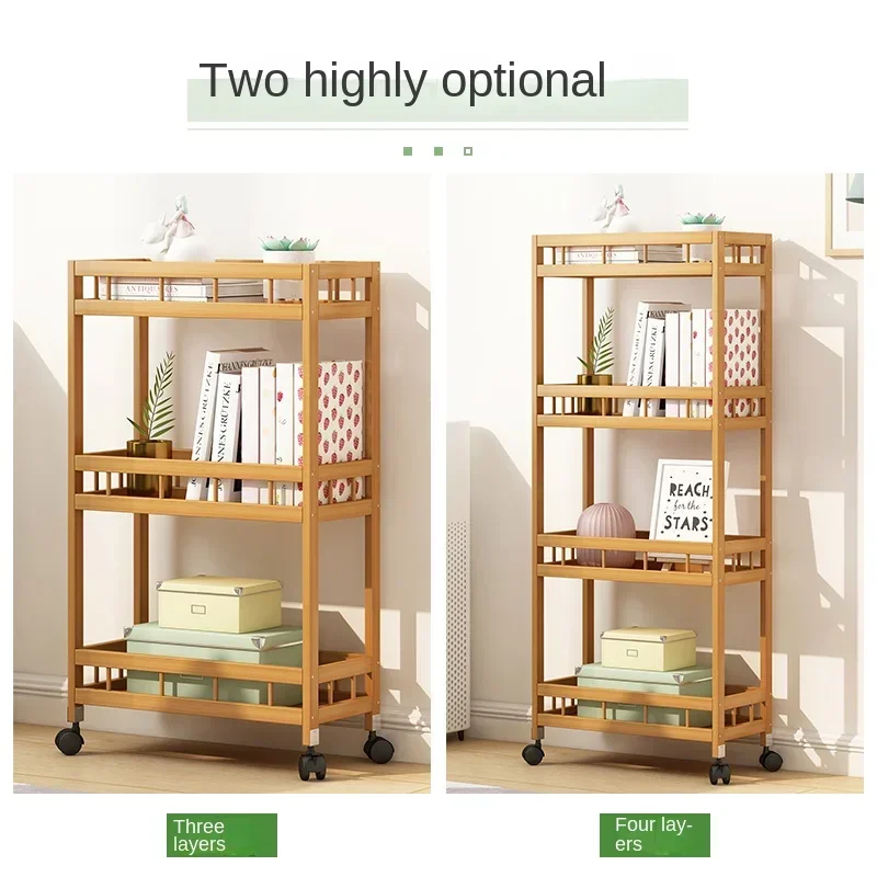 Scaffale da pavimento a spazio stretto Scaffale da bagno in piedi con ruote Carrello portaoggetti in bambù multistrato