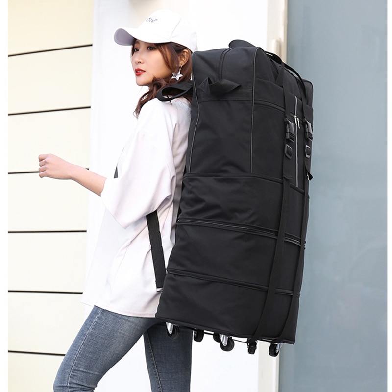 Bærbar rejsetaske rullende bagage stor kapacitet checket taske udtrækkelig rulle rygsæk bevægelig bagage oxford stof duffeltaske