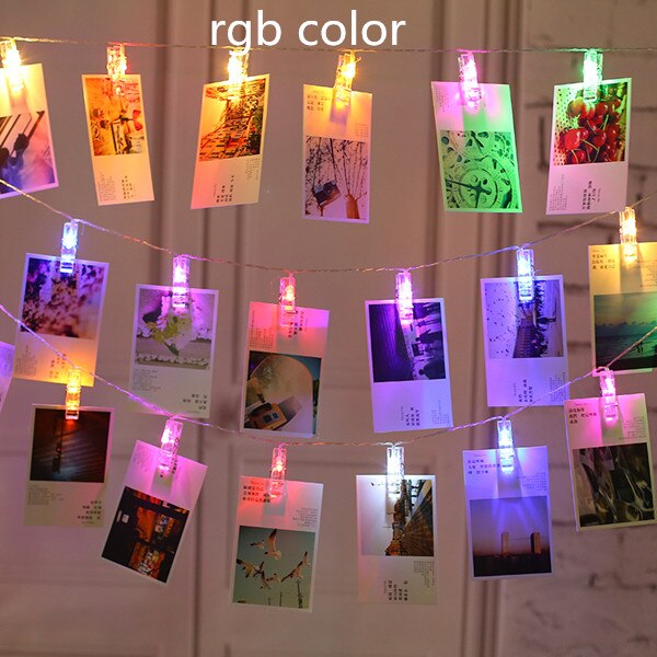 Guirlande lumineuse à Clip pour Photo, guirlande lumineuse à batterie, 20/50led, LED v, pour l'extérieur, décoration de noël, fête, mariage, noël: RGB / EU 220v 5m 20led