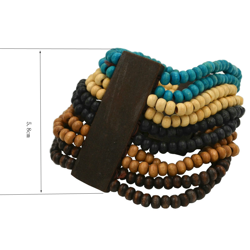 T011 Bigbing Sieraden Mode Blauw Hout Kralen Brede Stretch Armband Nikkel Gratis