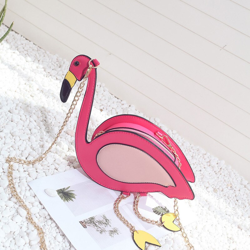 Pu læder broderi flamingo form afslappet kædetaske damer skuldertaske håndtaske kvinders crossbody mini messenger taske