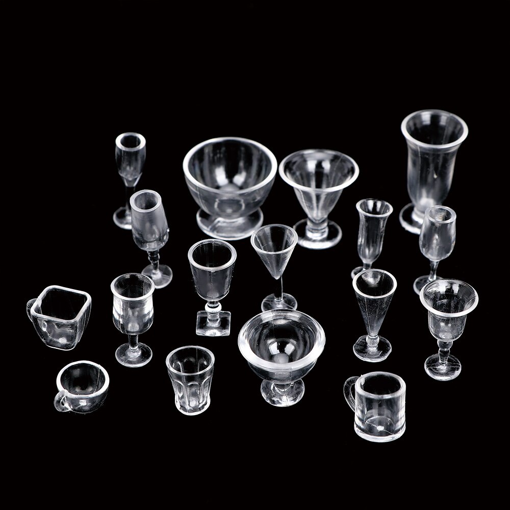 17pcs/Set Mini Transparent Drink Cups Dish Plate Tableware Miniatures DIY Pretend Play Kitchenware Toys: Default Title