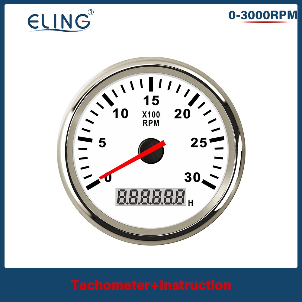 ELING Universal- 3-8K RPM Tachometer Umdrehung Zähler Tacho Messgerät mit Stunde Meter 85mm Benzin Diesel- 12V 24V verrotten Hintergrundbeleuchtung: 3K-WS
