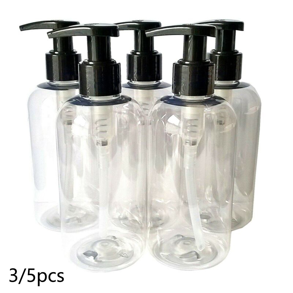 3/5PCS 250ML Empty Plastic Pump Bottles - Clear W/ Black Lotion Dispensers Clear Plastic With A Glass Look Toilet