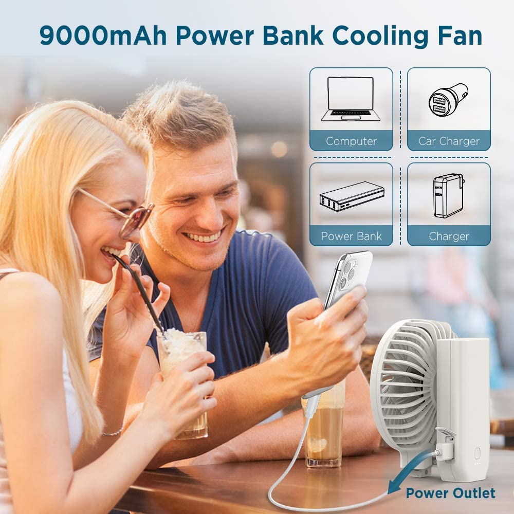 EasyAcc 9000mAh Portable Fan Handheld Desk Fan As Powerbank One Touch Power Off 4 Speeds Strong Winds Personal Cooling Fan