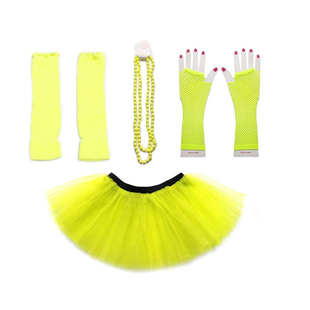 Halloween cosplay 80s kostymtillbehörsset i love 80s kjol halsband armband benvärmare t-shirt för festtillbehör