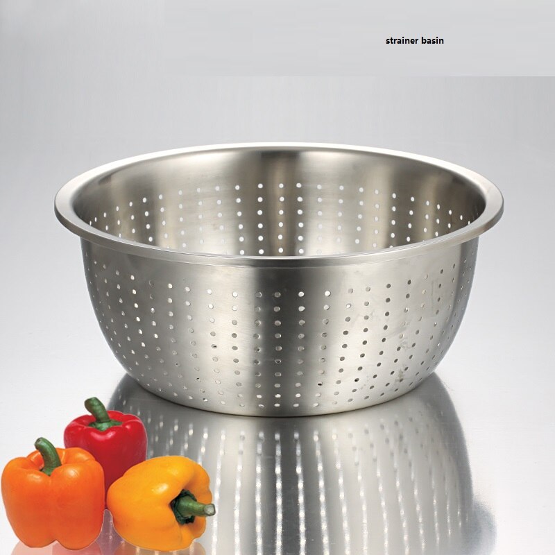 basin 2pcs set utensil Thick stainless steel pots drain washing strainer round deepen mixing bowl fruit vegetable washing bowl