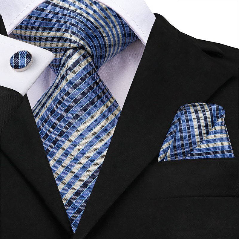 Hi-Tie, nueva corbata gris clásica para hombres, tela de seda Jacquard, juego de gemelos y pañuelo tejido para hombres, de , corbatas de seda SN-1466: SN-3213