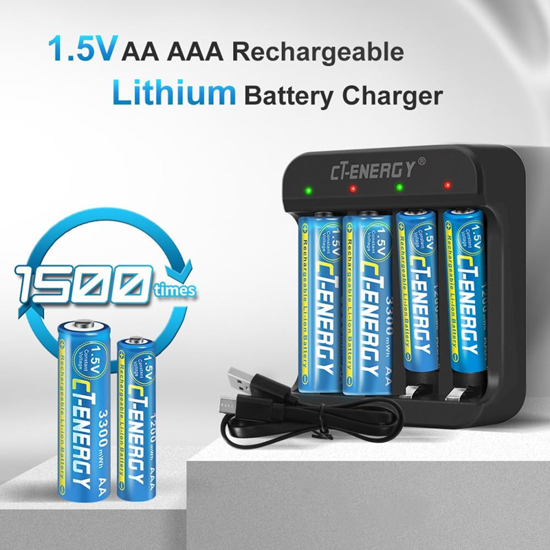 Oplaadbare Aa Lithium Batterij Oplader Snellader Voor 1.5V Oplaadbare Dubbele Aa Of Triple Aaa Lithium Batterijen