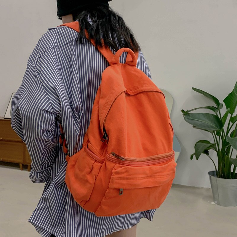 Eenvoudige Effen Kleur Canvas Rugzak Voor Vrouwen College Student Vintage Laptop Tas Kawaii Dames Rugzak Mode Schooltas