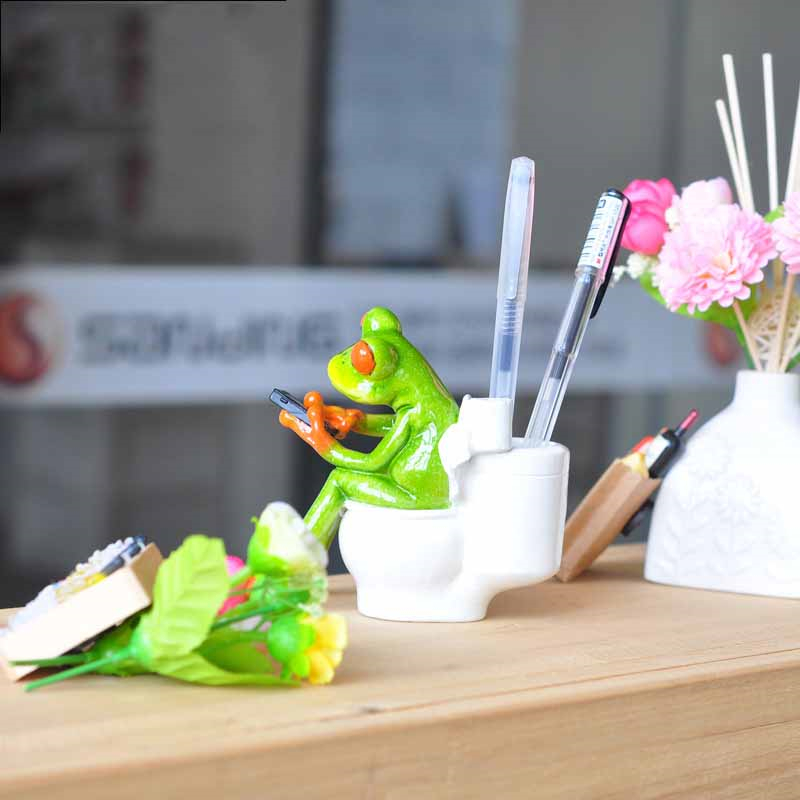 3d frog sculpture dolls figurines kawaii crafts sitting toilet ornaments for home decor resin frog figurines home accessories