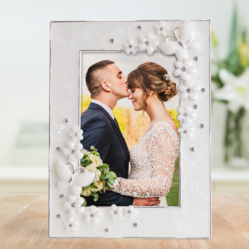LASODY Flower And Butterfly Photo Frame Couple Wedding Anniversary 4x6 Picture Frames Valentine's Day Lady Frame