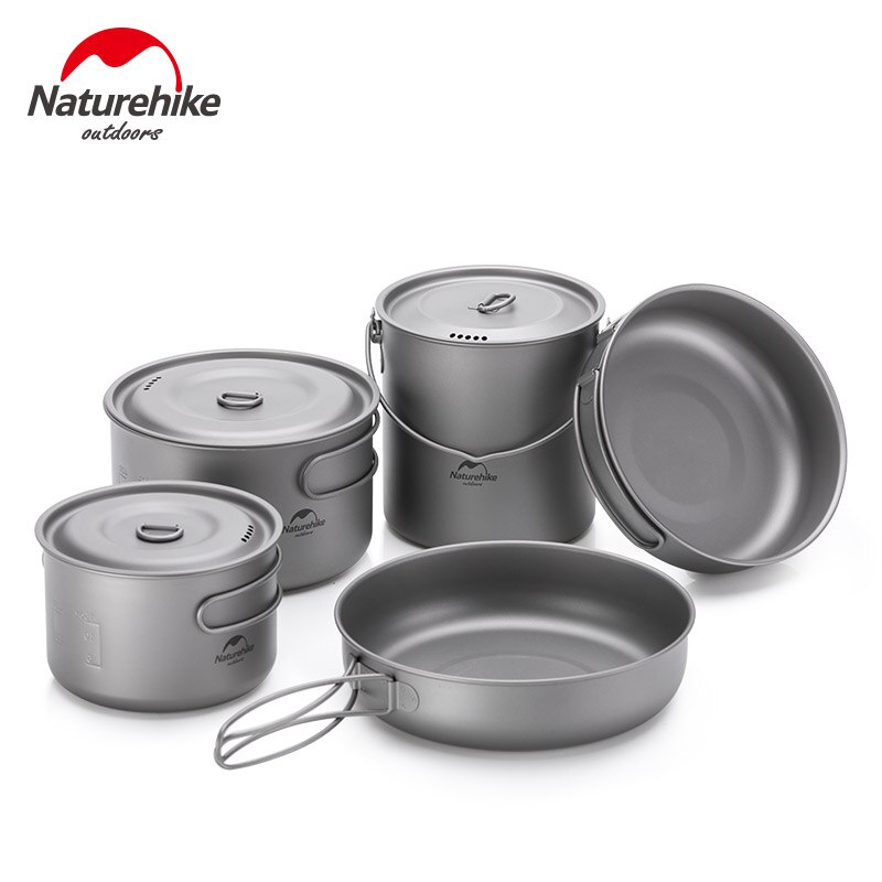 Naturehike acampamento ao ar livre panelas conjunto pote de titânio frigideira cozinhar piquenique pendurado pote com tripé portátil utensílios de mesa