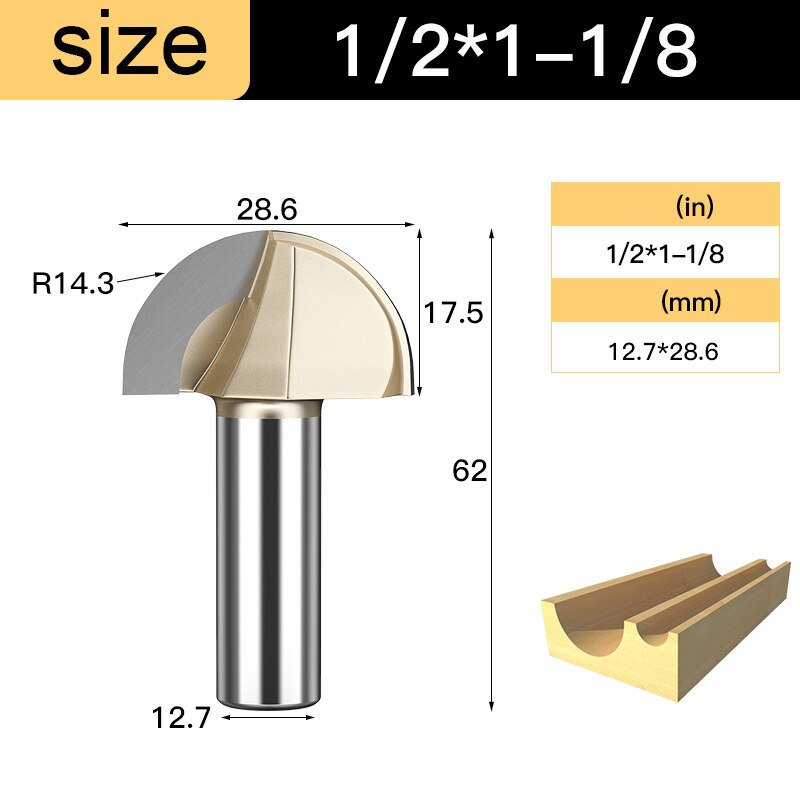 Houtbewerking Core Box Ronde Cove Neus Bit Hardmetalen Cnc Groef Gereedschap 1/2 1/4 Shank Frezen Voor Hout Frezen cutter: 21mm