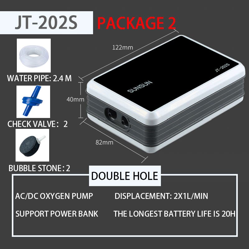 Outdoor aerator oxygenator Sensen AC and DC dual-use rechargeable oxygen pump dedicated for fishing Battery Air Compressor: JT-202S  set 2