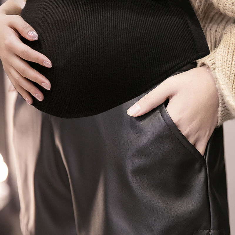 Mutterschaft Kurzen Hosen Für Schwangere Frauen Kleidung PU Leder kurze Hose Für Schwangere Frauen Zwei Tasche Warme Hosen