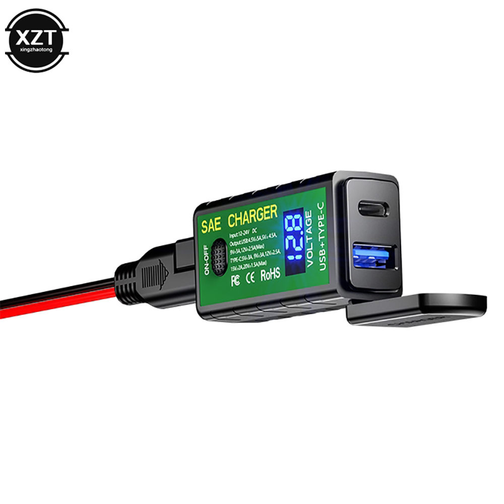 Chargeur USB pour moto TYPE-C, 3,1a/4,8a, SAE vers USB, voltmètre de Type C, interrupteur marche/arrêt, prise étanche à déconnexion rapide, motos